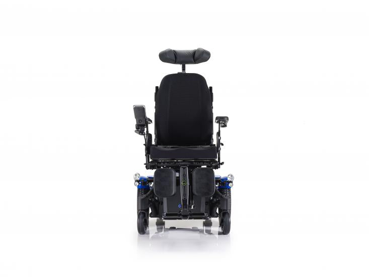 Invacare TDX SP2 power wheelchair front view with black seating and joystick controls